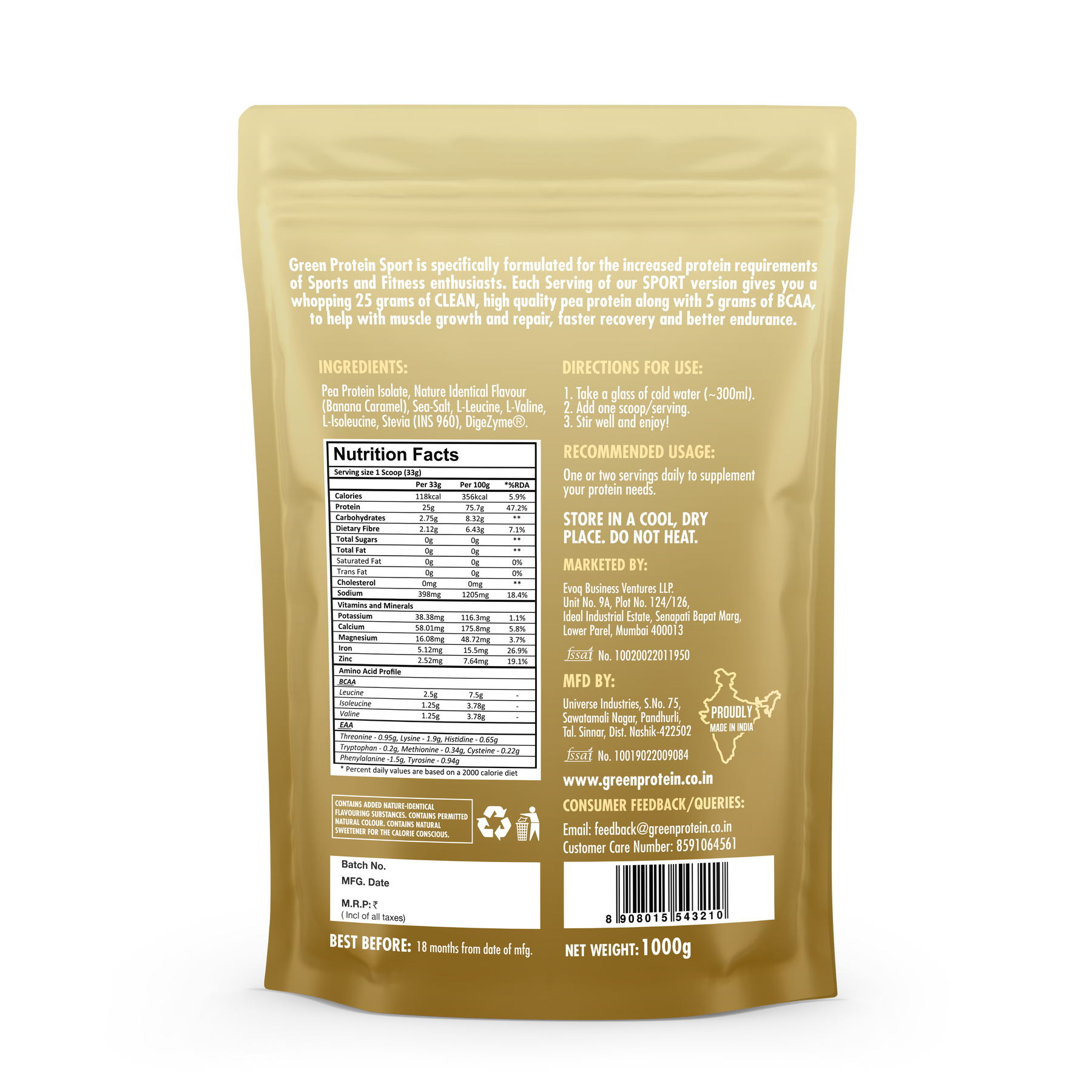 Banana 25g Plant Protein - Pack of 1kg - Sport