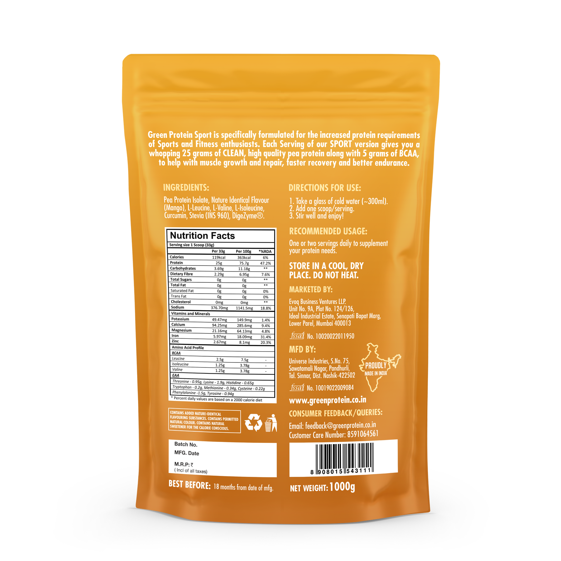 Mango 25g Plant Protein - Pack of 1kg - Sport