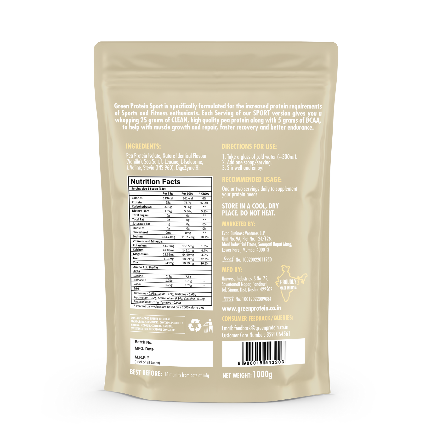 Vanilla 25g Plant Protein - Pack of 1kg - Sport