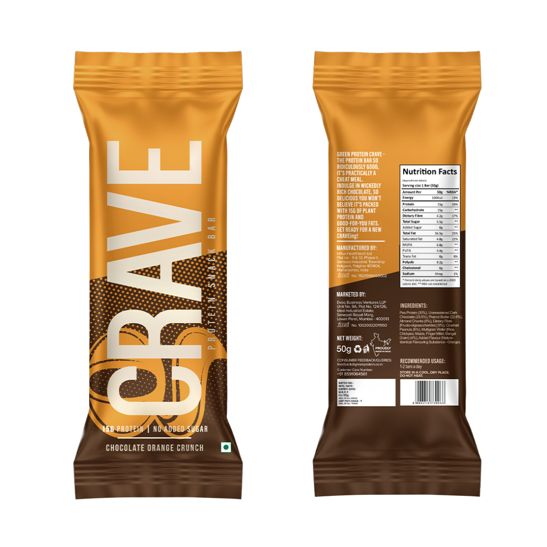 Chocolate Orange Crunch Bar 15g Plant Protein - Pack of 8 - Crave